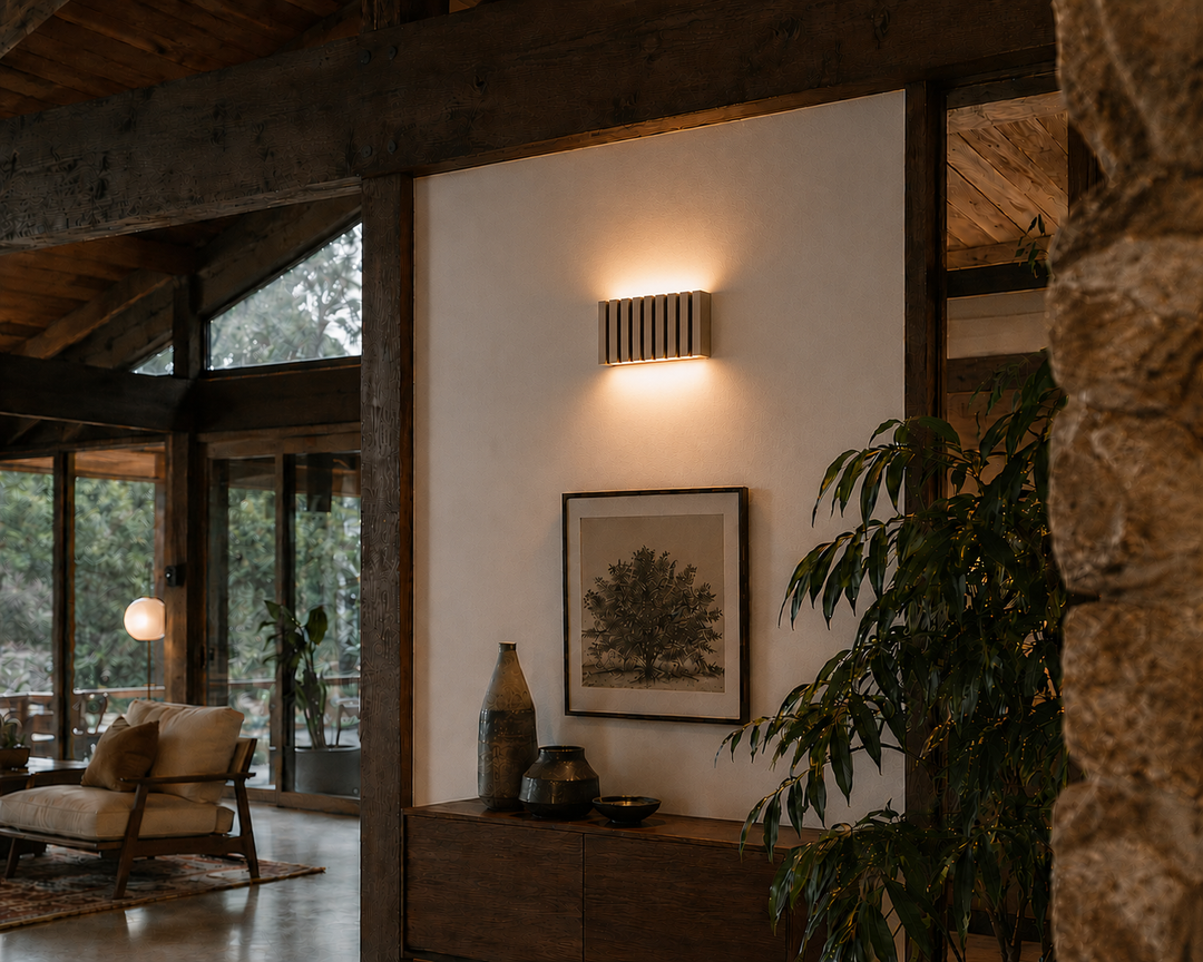 SW9281 Natural Wood Oak/Walnut Slat Scandi Wall Panel Light (Integrated Emergency Option)