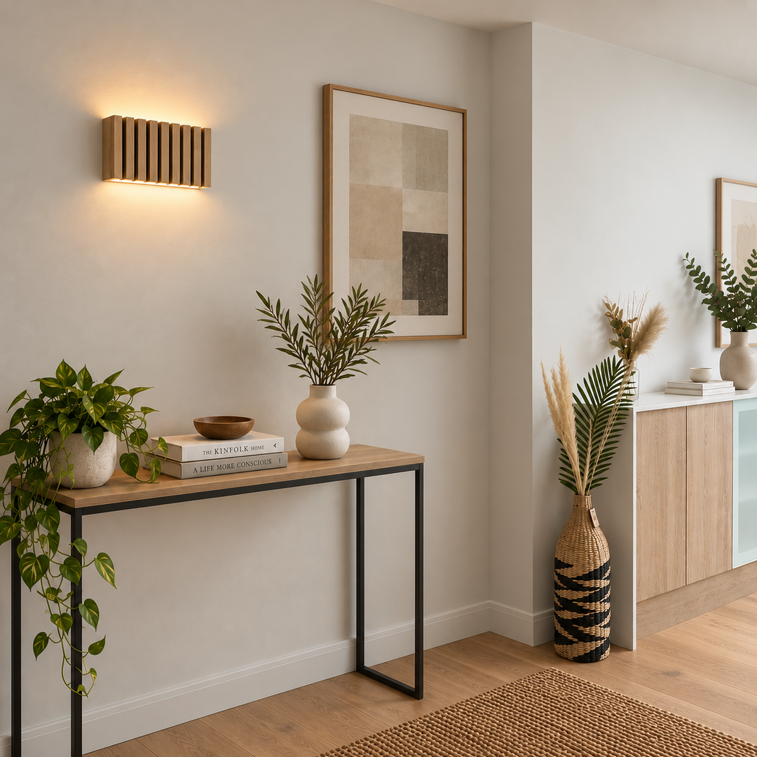 SW9281 Natural Wood Oak/Walnut Slat Scandi Wall Panel Light (Integrated Emergency Option)