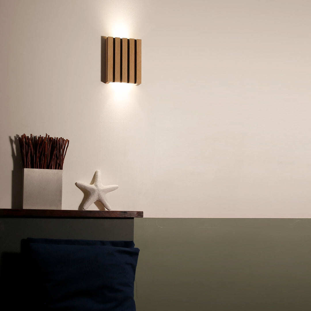 SW5226 Natural Wood Oak/Walnut Slat Scandi Wall Panel Light (Integrated Emergency Option)