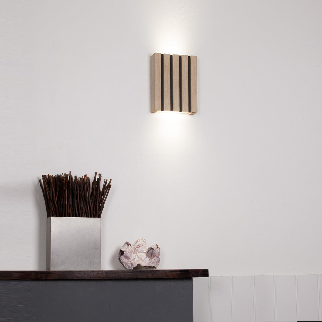 SW5226 Natural Wood Oak/Walnut Slat Scandi Wall Panel Light (With Emergency Option)