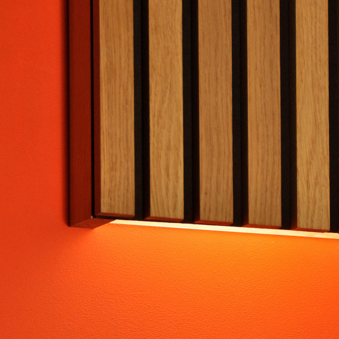 SW7226 Natural Wood Oak/Walnut Slat Scandi Wall Panel Light (Integrated Emergency Option)