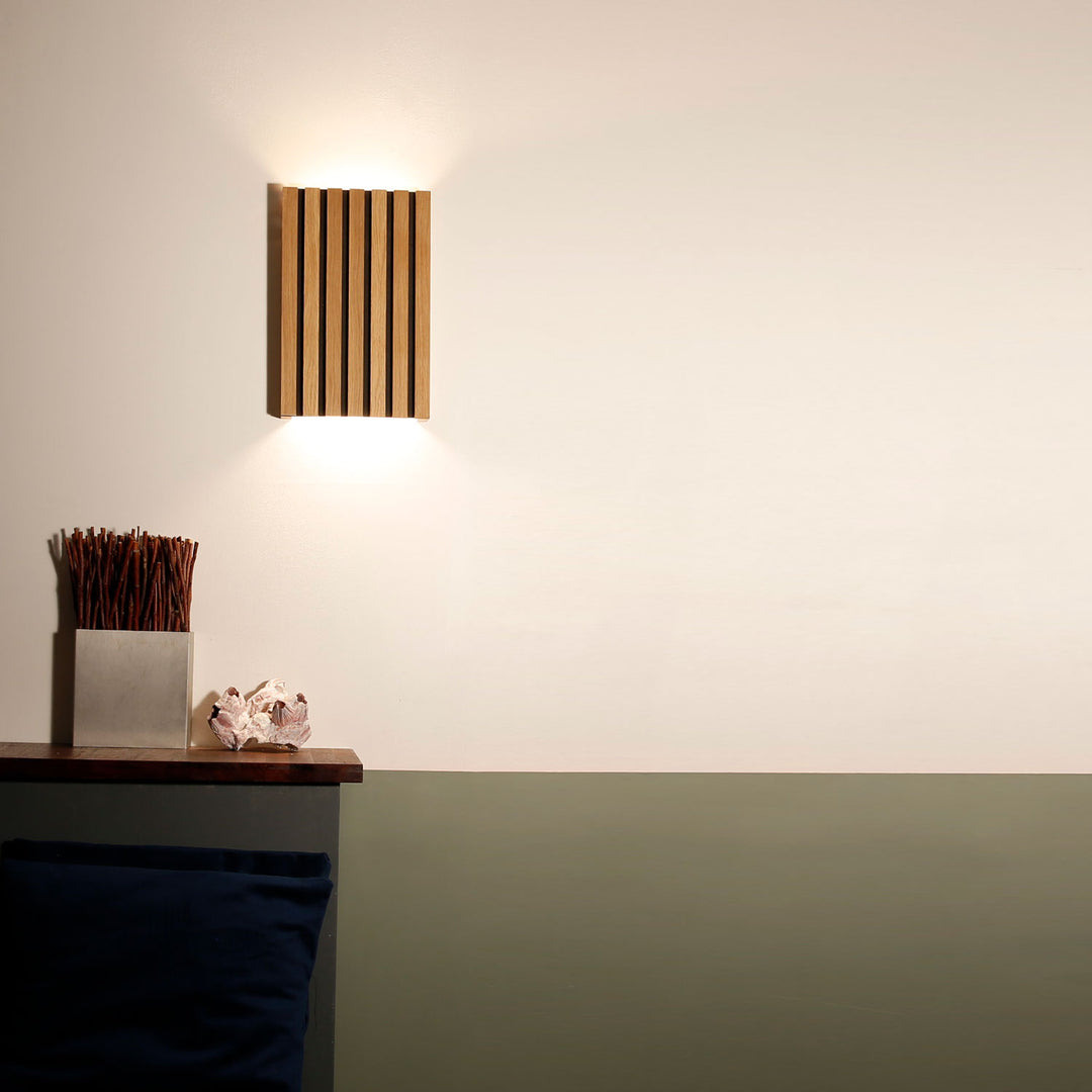 SW7226 Natural Wood Oak/Walnut Slat Scandi Wall Panel Light (With Emergency Option)