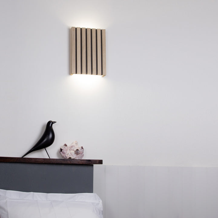 SW7226 Natural Wood Oak/Walnut Slat Scandi Wall Panel Light (Integrated Emergency Option)