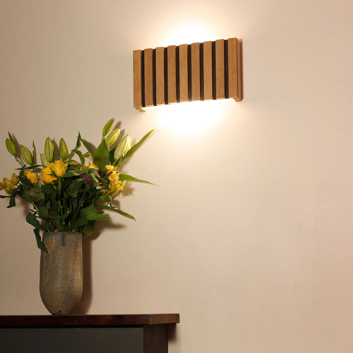 SW9281 Natural Wood Oak/Walnut Slat Scandi Wall Panel Light (Integrate ...