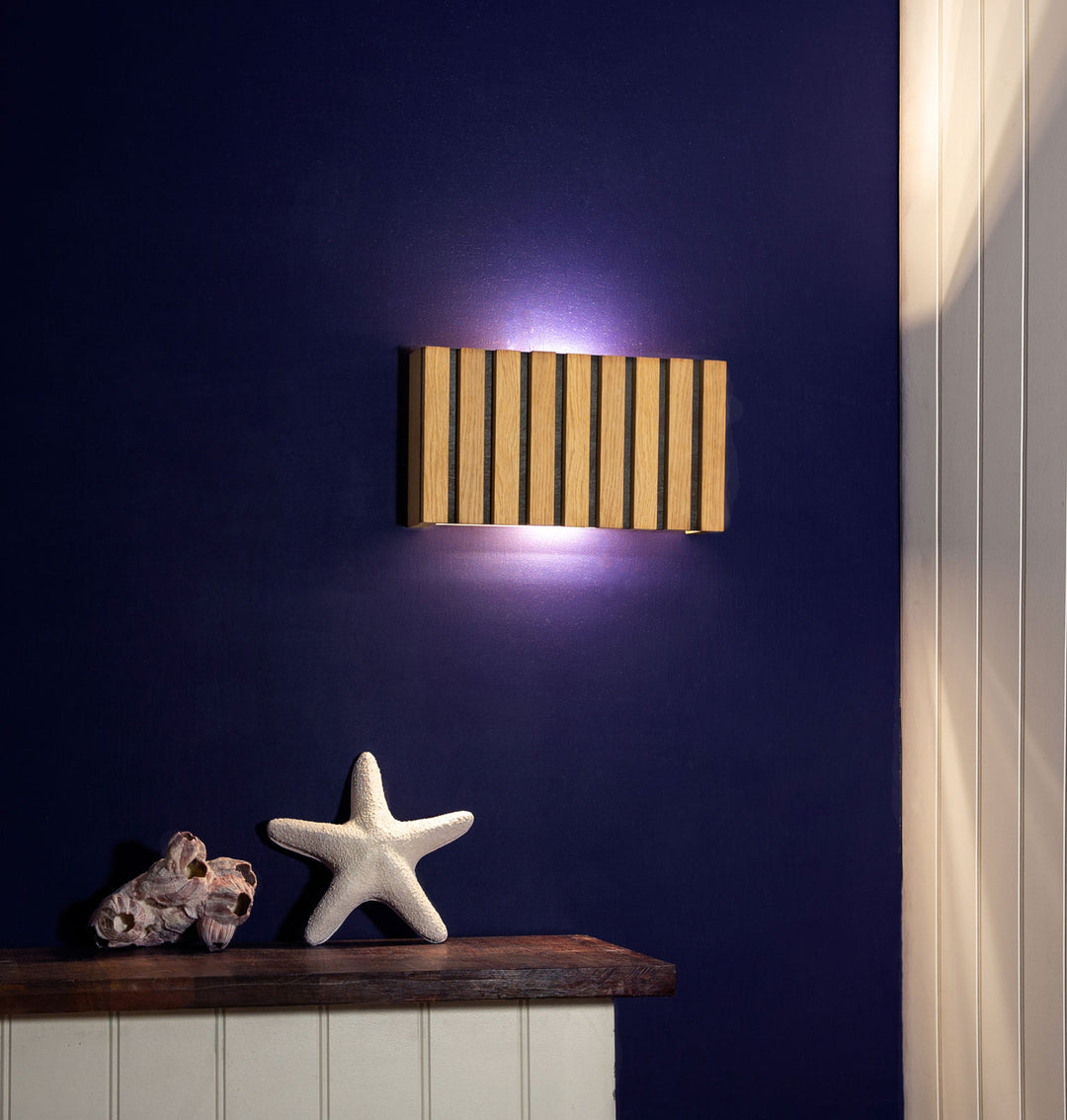 SW9281 Natural Wood Oak/Walnut Slat Scandi Wall Panel Light (Integrated Emergency Option)