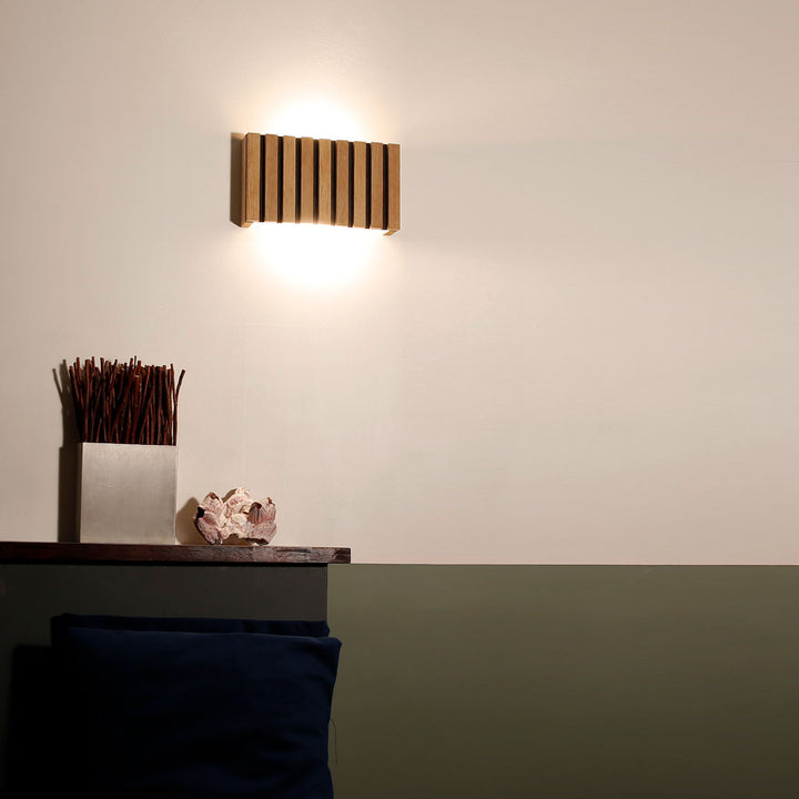 SW9281 Natural Wood Oak/Walnut Slat Scandi Wall Panel Light (With Emergency Option)