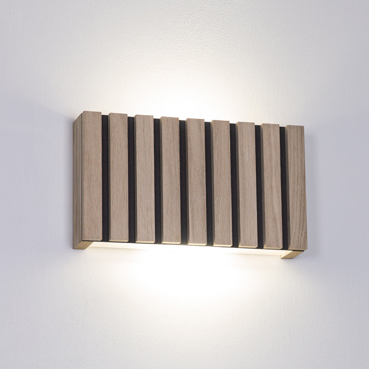 SW9281 Natural Wood Oak/Walnut Slat Scandi Wall Panel Light (With Emergency Option)