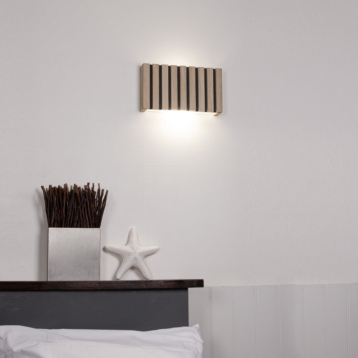 SW9281 Natural Wood Oak/Walnut Slat Scandi Wall Panel Light (With Emergency Option)