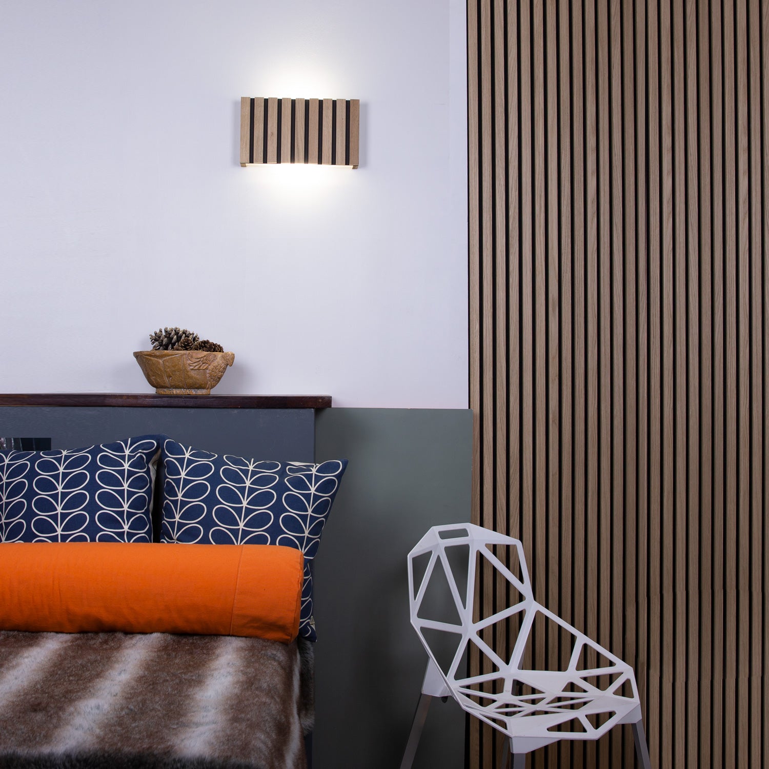 SW9281 Natural Wood Oak/Walnut Slat Scandi Wall Panel Light (Integrate ...