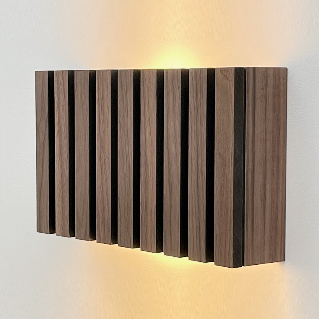 SW9281 Natural Wood Oak/Walnut Slat Scandi Wall Panel Light (With Emergency Option)